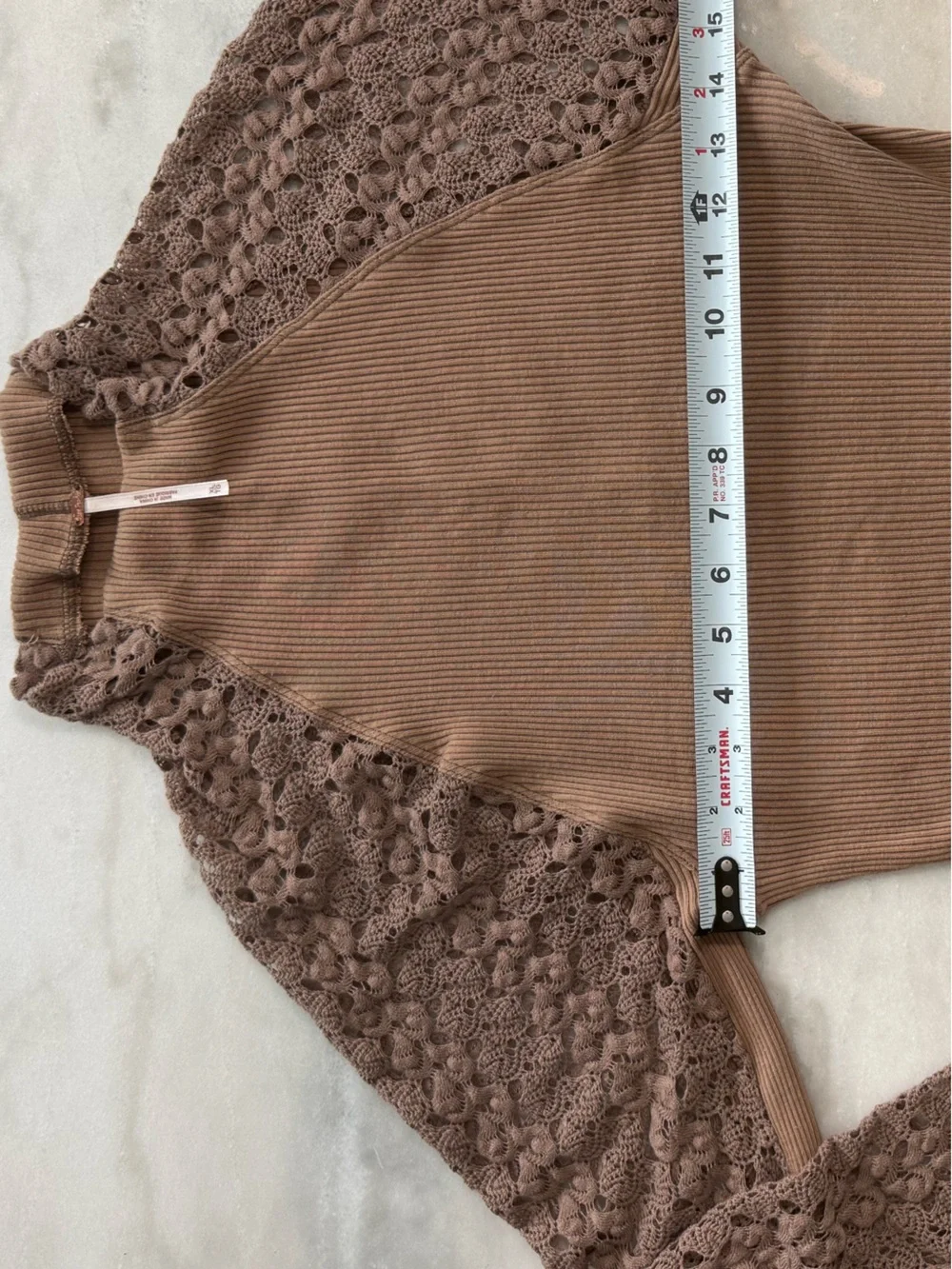 Free People Clemente Mock Neck Lace Sleeve Thermal Top Tan Beige Women Size XL